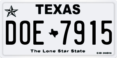 TX license plate DOE7915