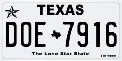 TX license plate DOE7916