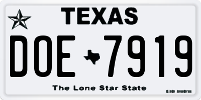 TX license plate DOE7919