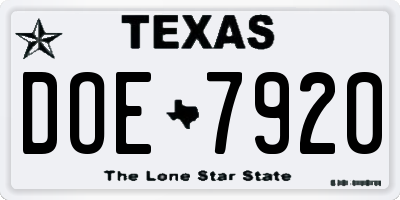 TX license plate DOE7920