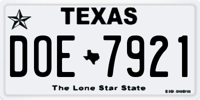 TX license plate DOE7921