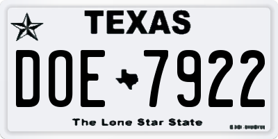 TX license plate DOE7922
