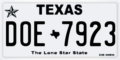 TX license plate DOE7923