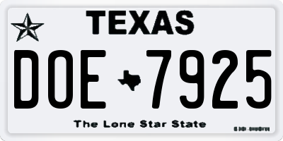 TX license plate DOE7925