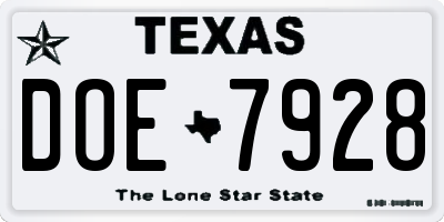 TX license plate DOE7928