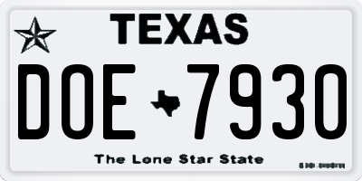 TX license plate DOE7930