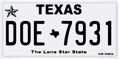 TX license plate DOE7931
