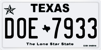 TX license plate DOE7933