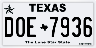 TX license plate DOE7936