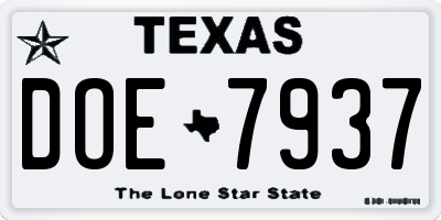 TX license plate DOE7937