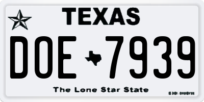 TX license plate DOE7939