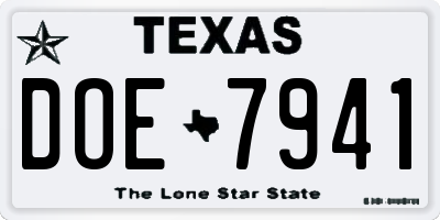 TX license plate DOE7941