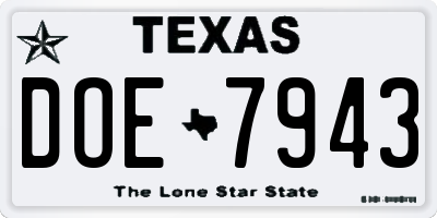 TX license plate DOE7943