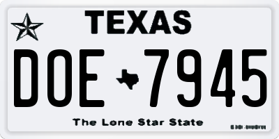 TX license plate DOE7945