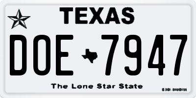 TX license plate DOE7947
