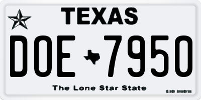 TX license plate DOE7950