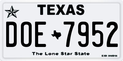 TX license plate DOE7952