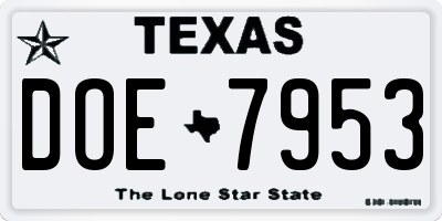 TX license plate DOE7953