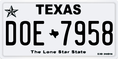 TX license plate DOE7958