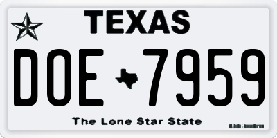 TX license plate DOE7959