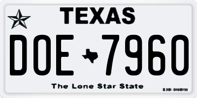 TX license plate DOE7960