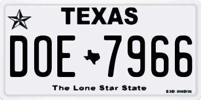 TX license plate DOE7966