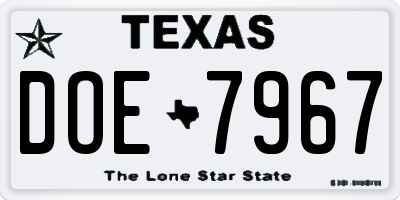 TX license plate DOE7967