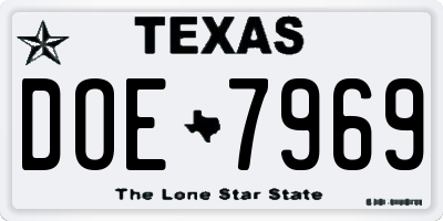 TX license plate DOE7969