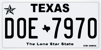 TX license plate DOE7970