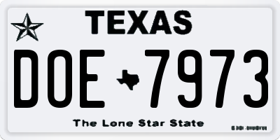 TX license plate DOE7973