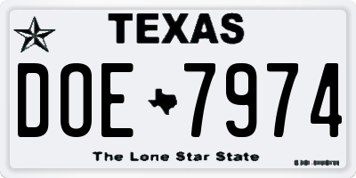 TX license plate DOE7974