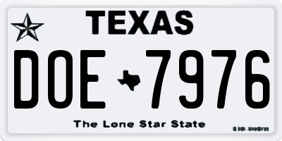TX license plate DOE7976