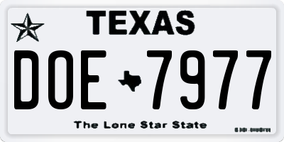 TX license plate DOE7977