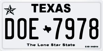 TX license plate DOE7978