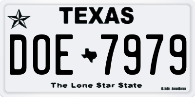 TX license plate DOE7979