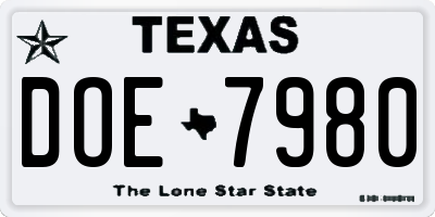 TX license plate DOE7980