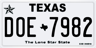 TX license plate DOE7982