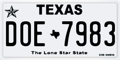 TX license plate DOE7983