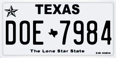TX license plate DOE7984