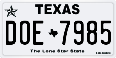 TX license plate DOE7985