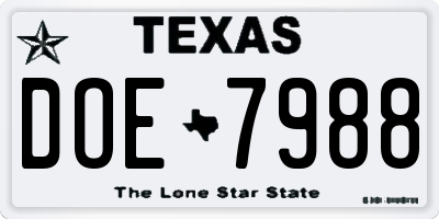 TX license plate DOE7988