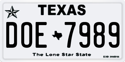 TX license plate DOE7989