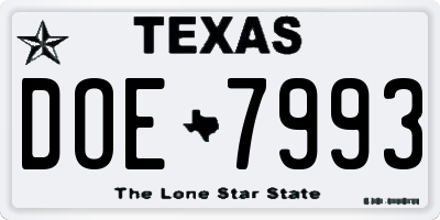TX license plate DOE7993