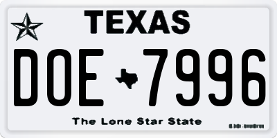 TX license plate DOE7996