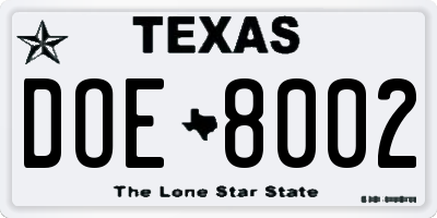 TX license plate DOE8002
