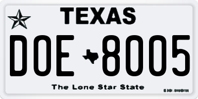 TX license plate DOE8005