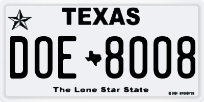 TX license plate DOE8008