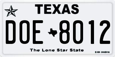 TX license plate DOE8012