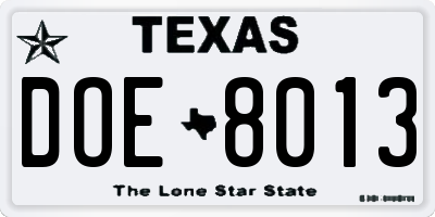 TX license plate DOE8013