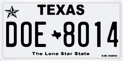 TX license plate DOE8014